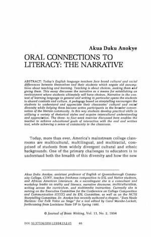 Oral Connections to Literacy: the Narrative