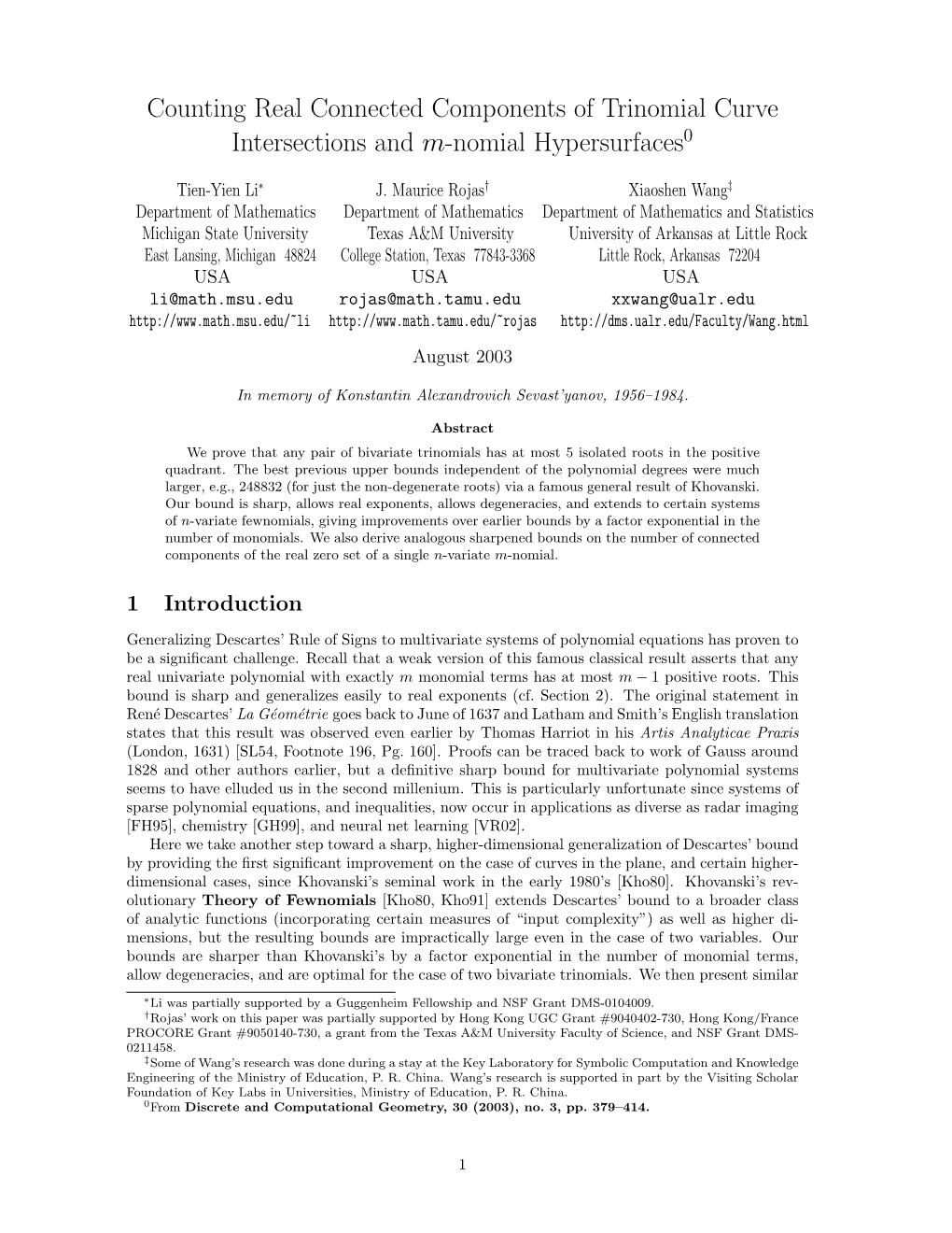 Counting Real Connected Components of Trinomial Curve Intersections and M-Nomial Hypersurfaces0