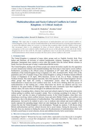 Multiculturalism and Socio-Cultural Conflicts in United Kingdom: a Critical Analysis