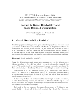 Lecture 4: Graph Reachability and Space-Bounded Computation