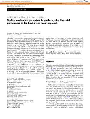 Scaling Maximal Oxygen Uptake to Predict Cycling Time-Trial Performance in the ﬁeld: a Non-Linear Approach