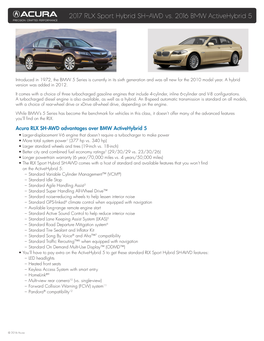 2017 RLX Sport Hybrid SH-AWD Vs. 2016 BMW Activehybrid 5