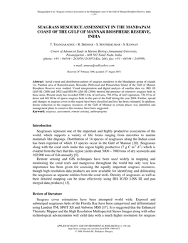Seagrass Resource Assessment in the Mandapam Coast of the Gulf of Mannar Biosphere Reserve, India - 139