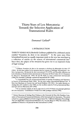 Thirty Years of Lex Mercatoria: Towards- the Selective Application of Transnational Rules