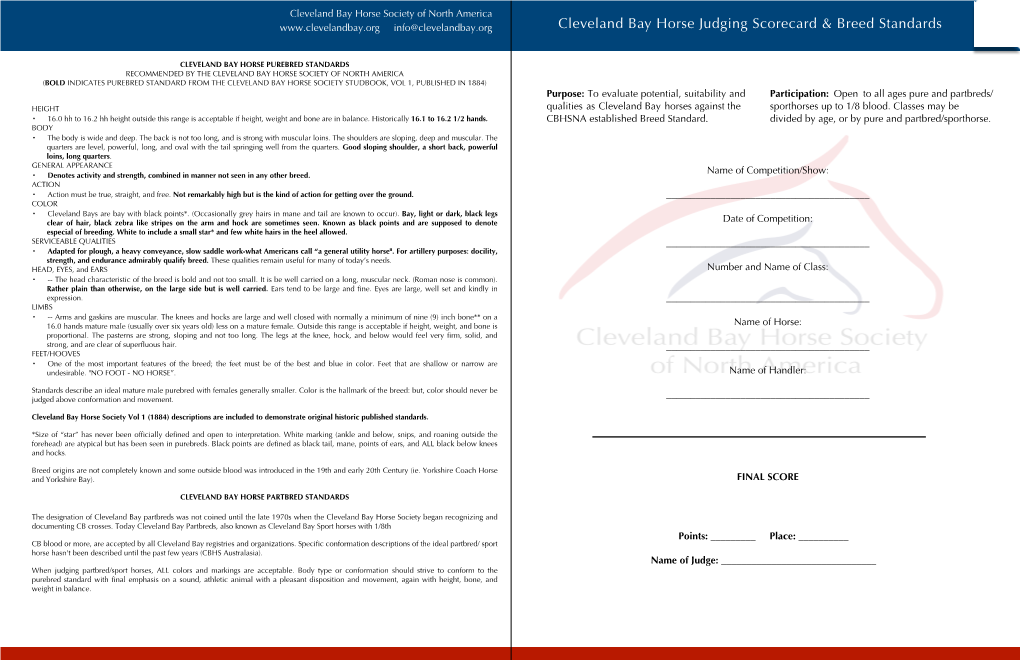 CBHSNA Judging/Standards