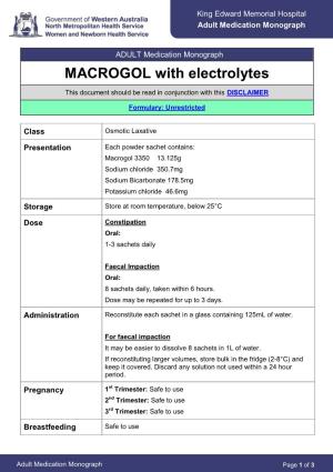 MACROGOL with Electrolytes This Document Should Be Read in Conjunction with This DISCLAIMER Formulary: Unrestricted