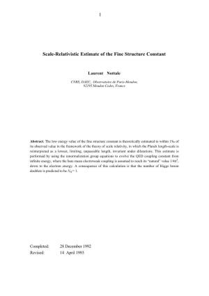 1 Scale-Relativistic Estimate of the Fine Structure Constant