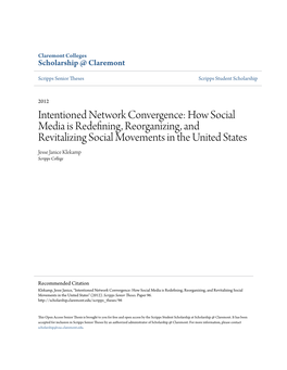 How Social Media Is Redefining, Reorganizing, and Revitalizing Social Movements in the United States Jesse Janice Klekamp Scripps College