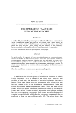 Sogdian Letter Fragments in Manichaean Script