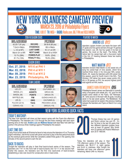 New York Islanders Gameday Preview