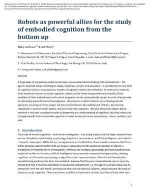 Robots As Powerful Allies for the Study of Embodied Cognition from the Bottom Up, in A