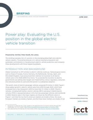 Evaluating the US Position in the Global Electric Vehicle Transition