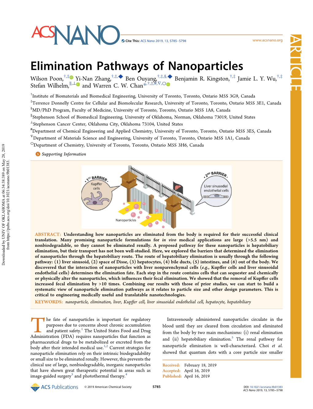 Elimination Pathways of Nanoparticles † ‡ † ‡ ◆ † ‡ § ◆ † ‡ † ‡ Wilson Poon, , Yi-Nan Zhang, , , Ben Ouyang, , , , Benjamin R