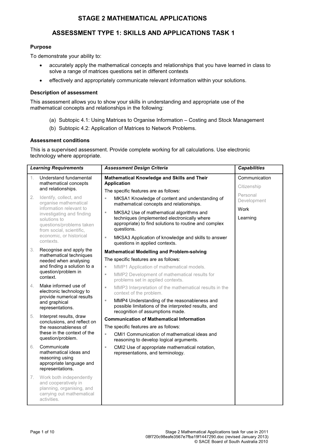 Stage 2 Mathematical Applications