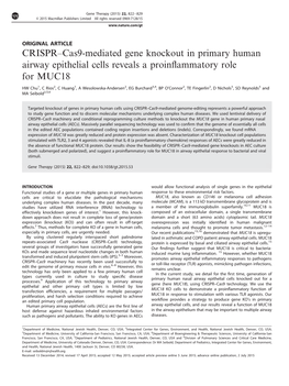 Cas9-Mediated Gene Knockout in Primary Human Airway Epithelial Cells Reveals a Proinﬂammatory Role for MUC18