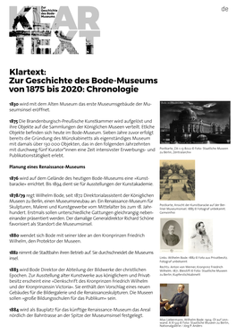 Klartext: Zur Geschichte Des Bode-Museums Von 1875 Bis 2020: Chronologie