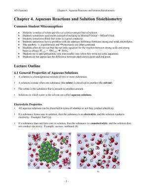 Chapter 4. Aqueous Reactions and Solution Stoichiometry