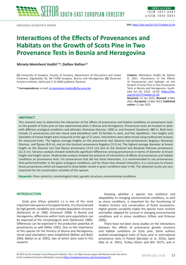 Interactions of the Effects of Provenances and Habitats on the Growth of Scots Pine in Two Provenance Testsissn in Bosnia 1847-6481 and Herzegovina Eissn 1849-0891