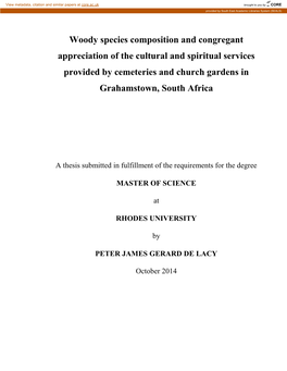 Woody Species Composition and Congregant Appreciation of the Cultural and Spiritual Services Provided by Cemeteries and Church Gardens in Grahamstown, South Africa