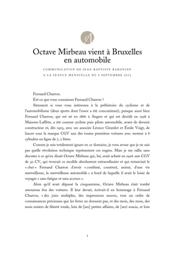 Octave Mirbeau Vient À Bruxelles En Automobile