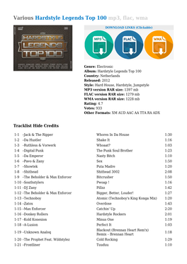 Various Hardstyle Legends Top 100 Mp3, Flac, Wma