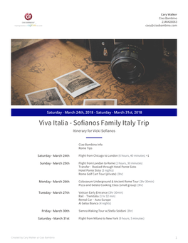 Sofianos Family Italy Trip Itinerary for Vicki Sofianos