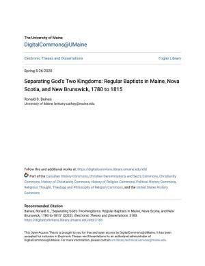 Regular Baptists in Maine, Nova Scotia, and New Brunswick, 1780 to 1815