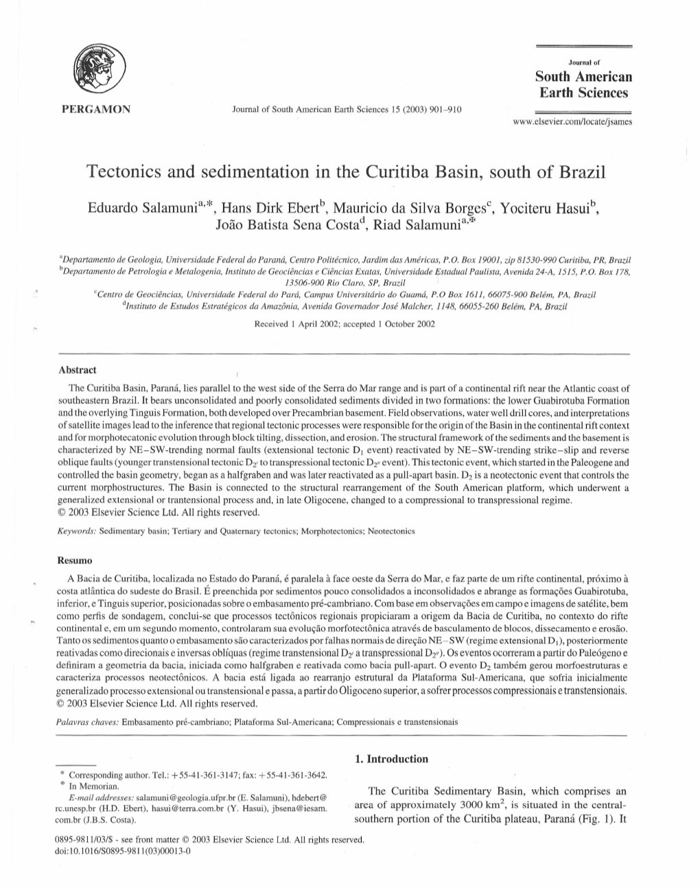 Tectonics and Sedimentation in the Curitiba Basin, South of Brazil