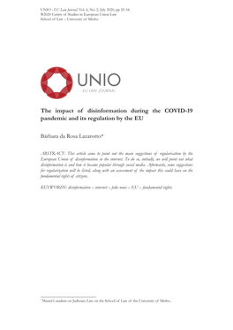 The Impact of Disinformation During the COVID-19 Pandemic and Its Regulation by the EU