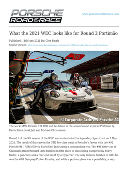 What the 2021 WEC Looks Like for Round 2 Portimão