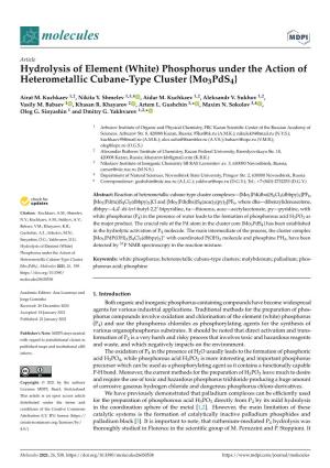 Hydrolysis of Element (White) Phosphorus Under the Action of Heterometallic Cubane-Type Cluster {Mo3pds4}