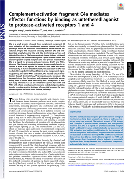 Complement-Activation Fragment C4a Mediates Effector Functions by Binding As Untethered Agonist to Protease-Activated Receptors 1 and 4