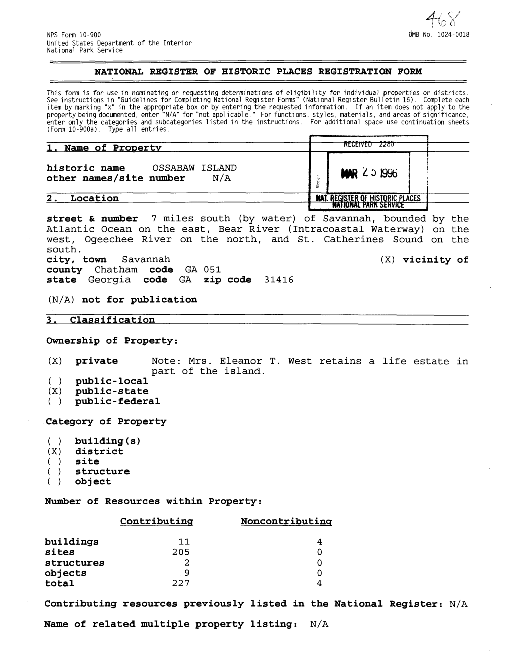 National Register of Historical Places Registration Form for Ossabaw Island