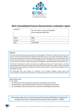 Consolidated Science Demonstrator Evaluation Report Author(S) Hermann Lederer, John Kennedy (MPG)