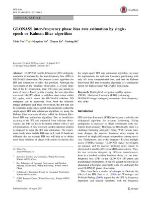 GLONASS Inter-Frequency Phase Bias Rate Estimation by Single-Epoch Or Kalman Filter Algorithm