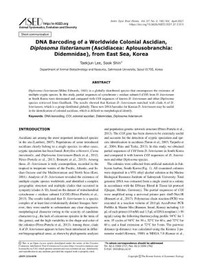 DNA Barcoding of a Worldwide Colonial Ascidian, Diplosoma Listerianum (Ascidiacea: Aplousobranchia: Didemnidae), from East Sea, Korea