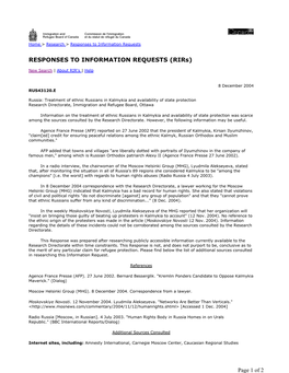 Russia: Treatment of Ethnic Russians in Kalmykia and Availability of State Protection Research Directorate, Immigration and Refugee Board, Ottawa