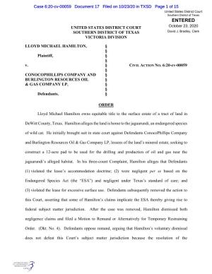 Case 6:20-Cv-00059 Document 17 Filed on 10/23/20 in TXSD Page 1