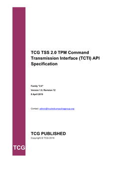 TCG TSS 2.0 TPM Command Transmission Interface (TCTI) API Specification