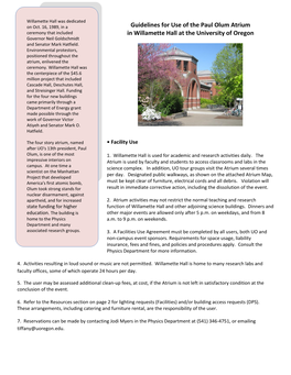 Guidelines for Use of the Paul Olum Atrium in Willamette Hall at the University of Oregon, Page 2
