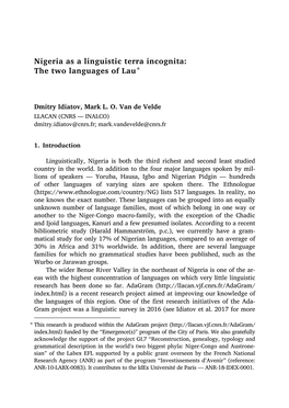 Nigeria As a Linguistic Terra Incognita: the Two Languages of Lau*