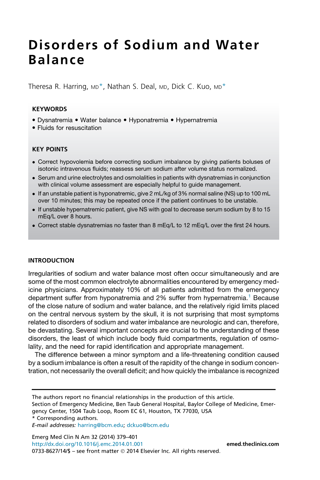 Disorders of Sodium and Water Balance