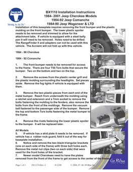 BX1110 Installation Instructions 1984- 2001 Jeep Cherokee