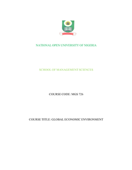 Mgs 726 Course Title: Global Economic Environment