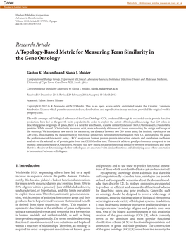 Research Article a Topology-Based Metric for Measuring Term Similarity in the Gene Ontology