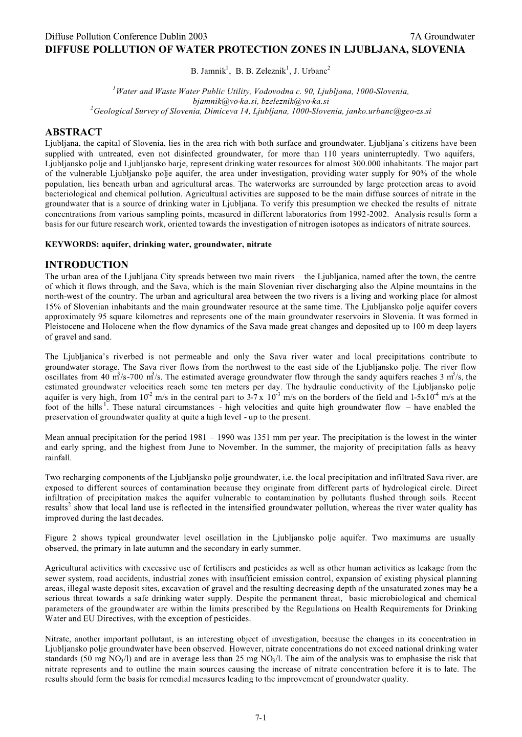 Diffuse Pollution of Water Protection Zones in Ljubljana, Slovenia