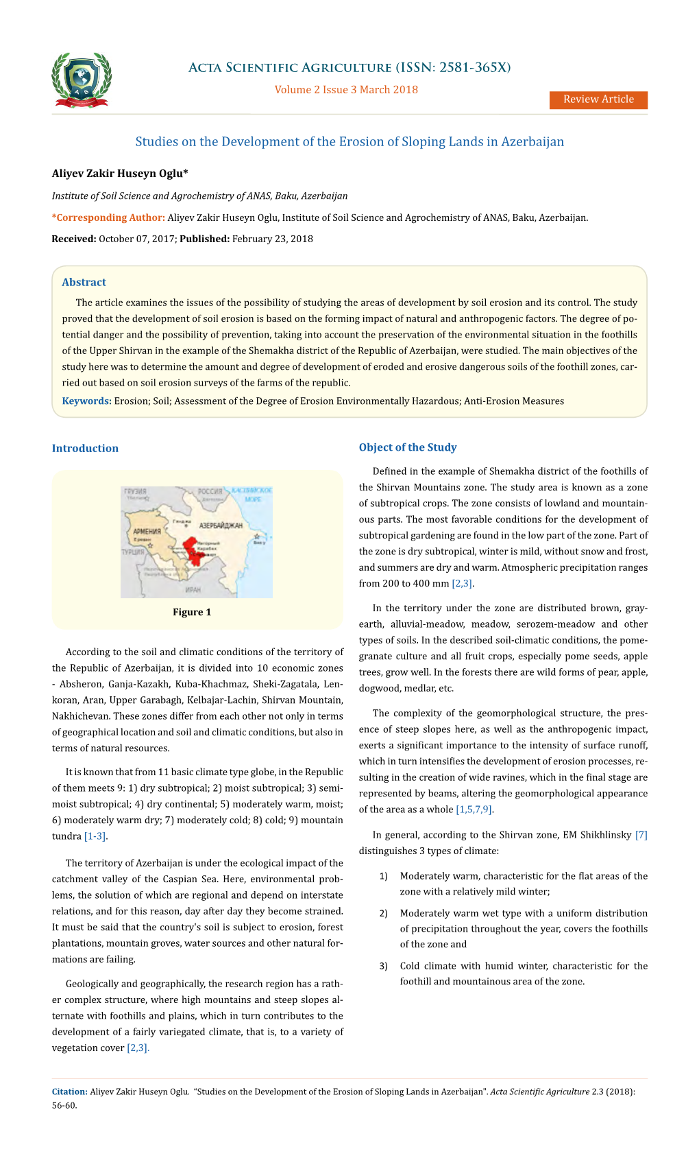 Studies on the Development of the Erosion of Sloping Lands in Azerbaijan