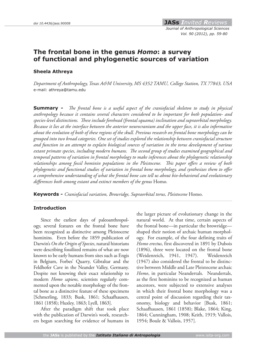 The Frontal Bone in the Genus Homo: a Survey of Functional and Phylogenetic Sources of Variation