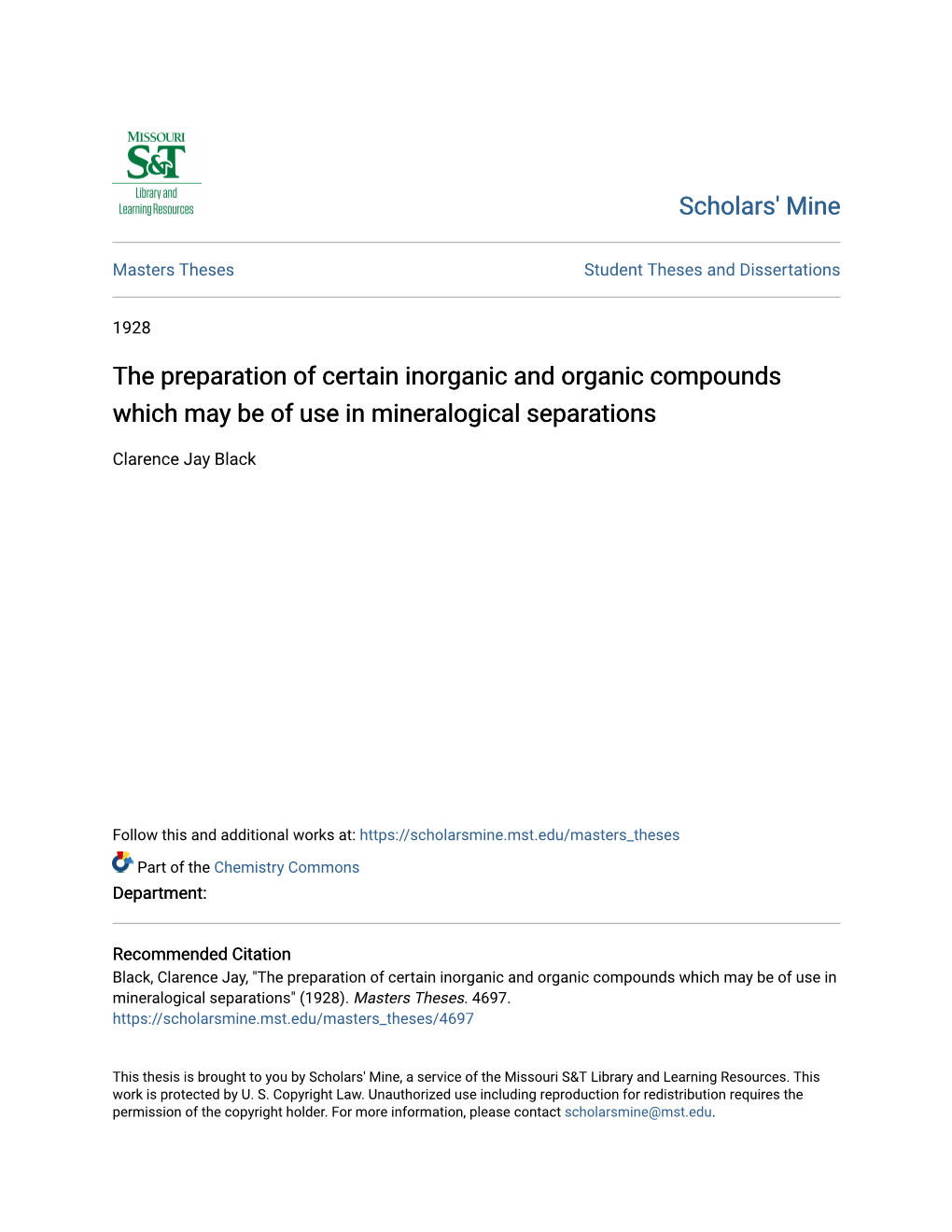 The Preparation of Certain Inorganic and Organic Compounds Which May Be of Use in Mineralogical Separations