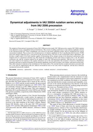 Dynamical Adjustments in IAU 2000A Nutation Series Arising from IAU 2006 Precession A